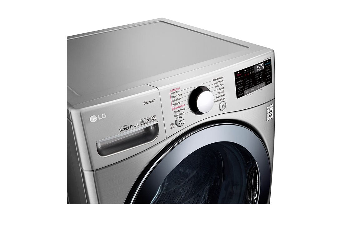 24Kg Front load washing machine, Stainless Steel colour, Steam™, ), 6 Motion DD Motor, ThinQ™