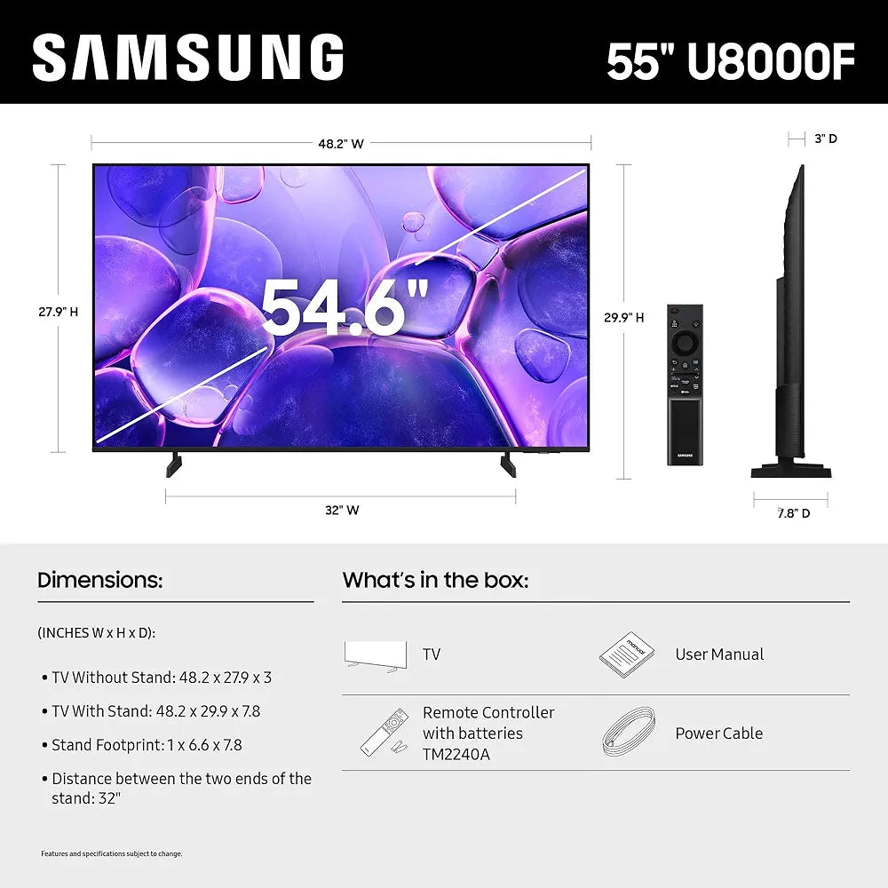 55" Crystal UHD U8000F 4K Smart TV (2025)